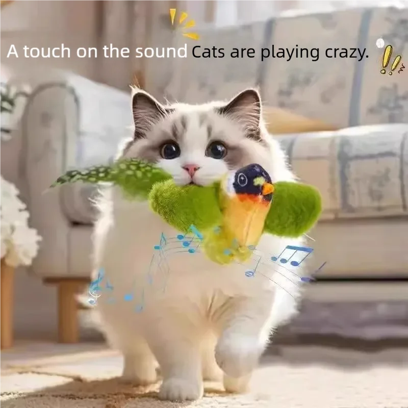 Oiseau interactif électrique en peluche avec gazouillis et ailes battantes