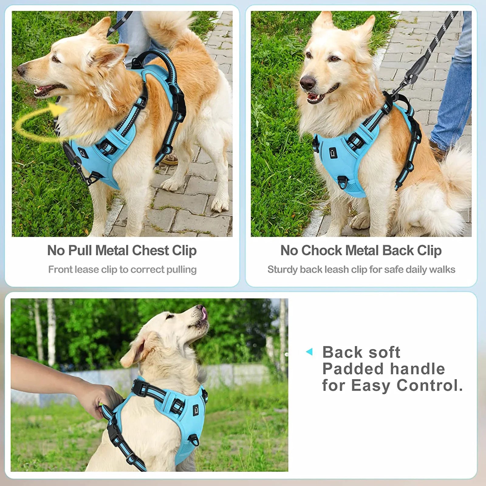 Harnais anti-traction pour chien, gilet rembourré doux et ajustable avec poignée de contrôle facile