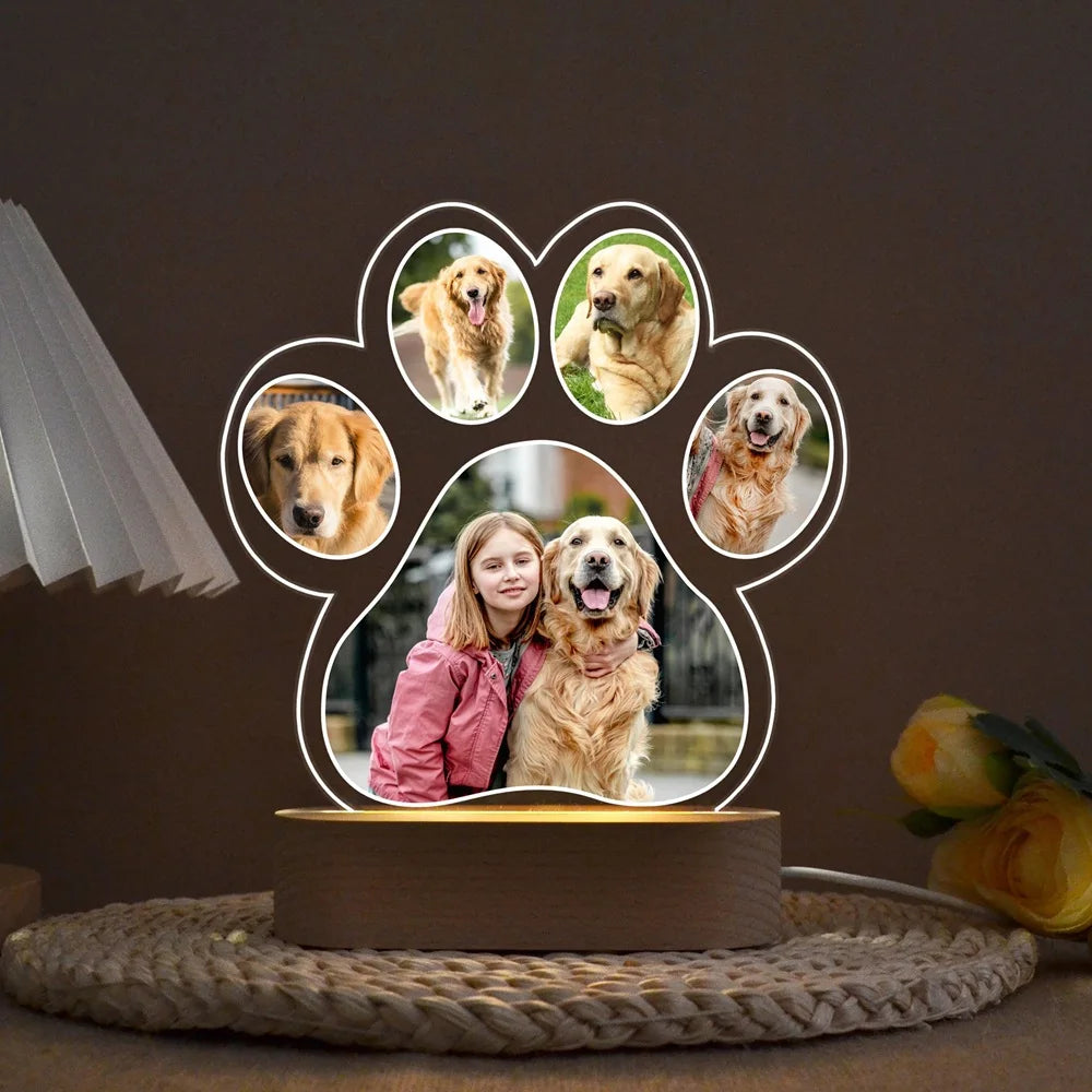 Cadre photo lumineux LED personnalisé en forme de patte de chien