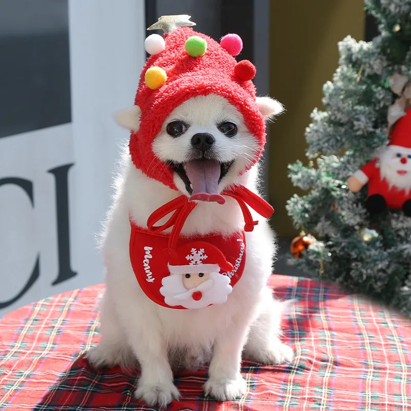 Chapeau de Noël amusant pour chien, bavoir de Père Noël pour animaux de compagnie