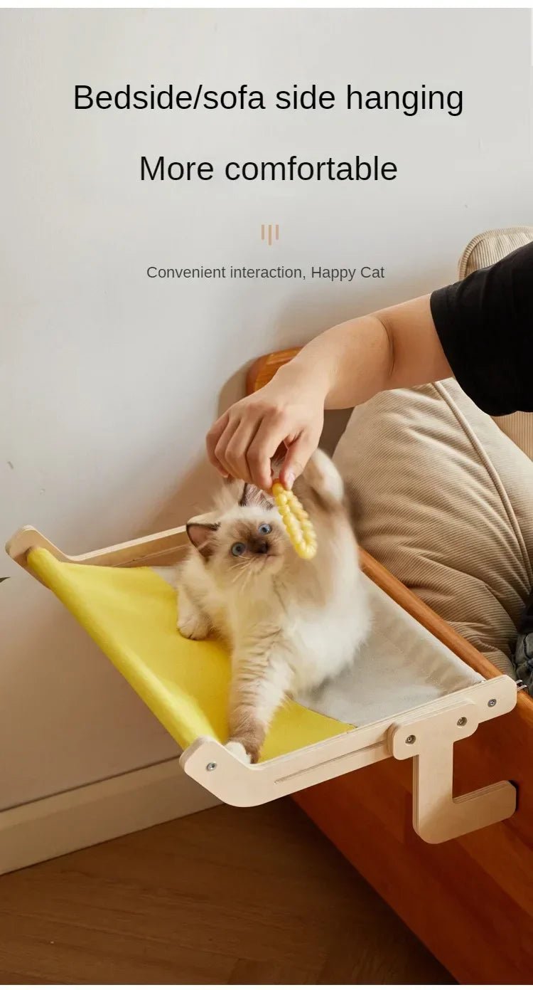 Hamac suspendu pour chat à fixer à la fenêtre, en bois massif, avec lit et nid pour bronzer