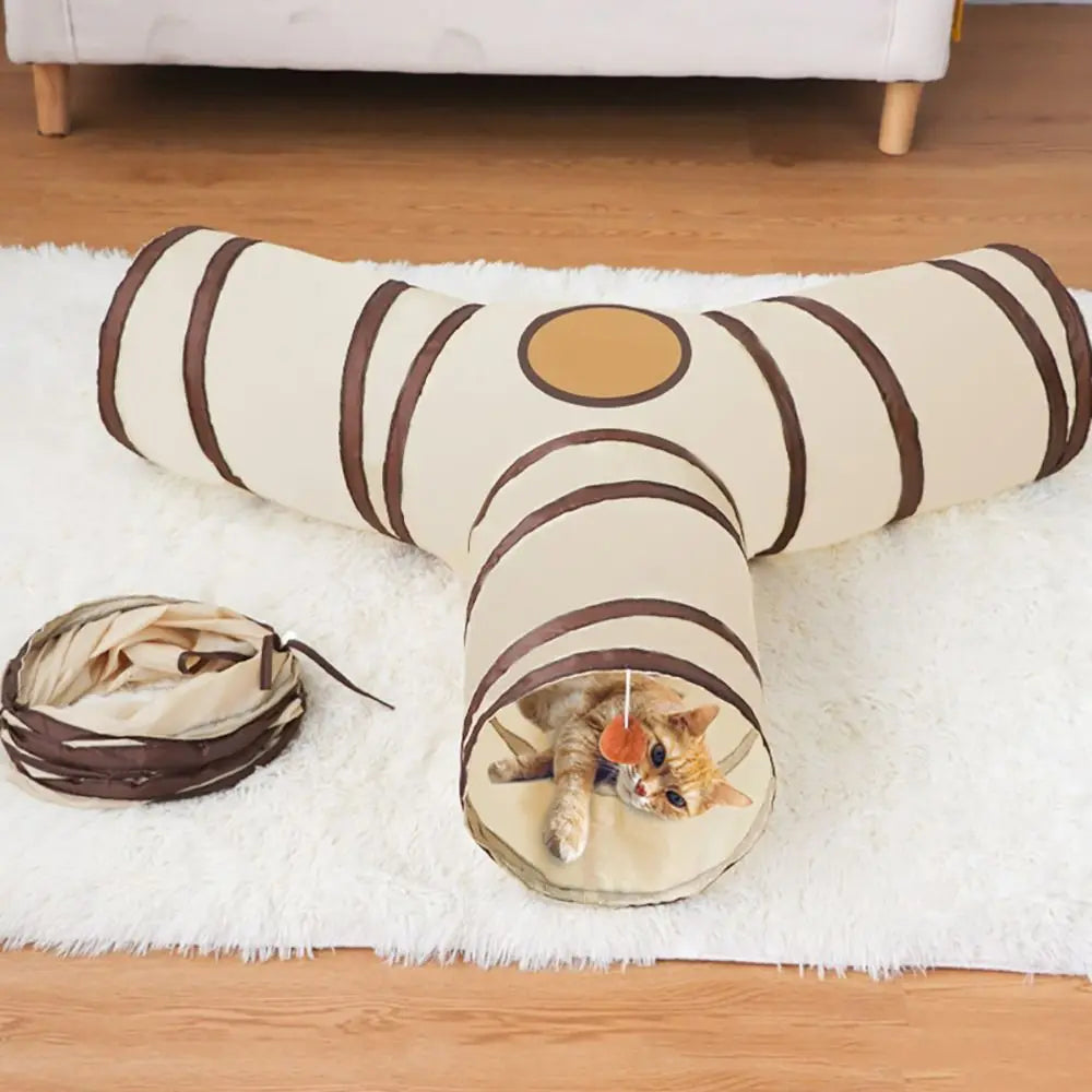 Tunnel pour chat en polyester et fil d'acier, respirant et pliable