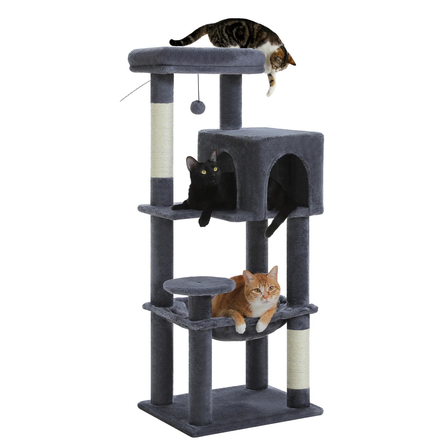 Arbre à chat à plusieurs niveaux avec poteaux à griffer, niche, hamac, griffoir