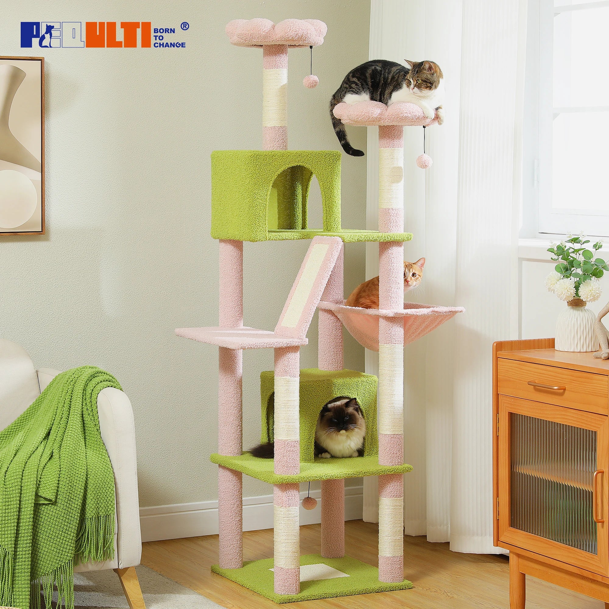 Arbre à chat à plusieurs niveaux avec poteaux à griffer, niche, hamac, griffoir
