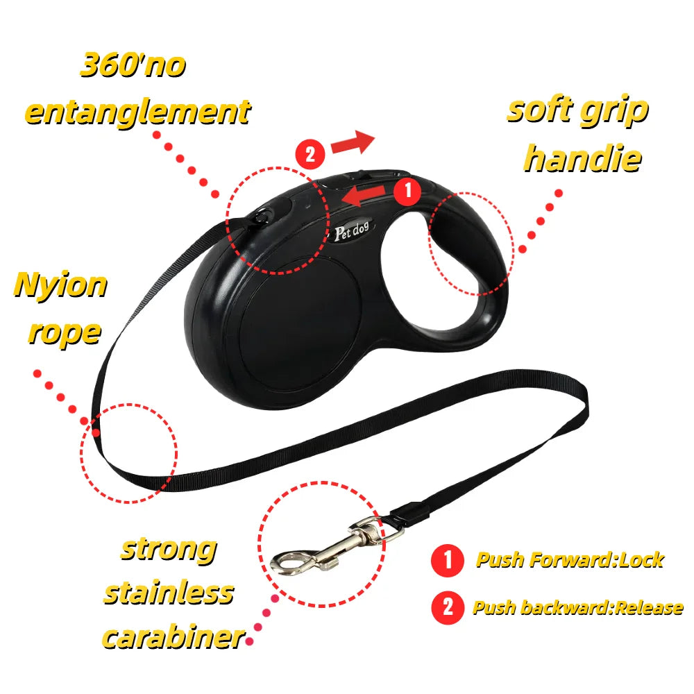 Laisse automatique rétractable pour chiens de petite et moyenne taille