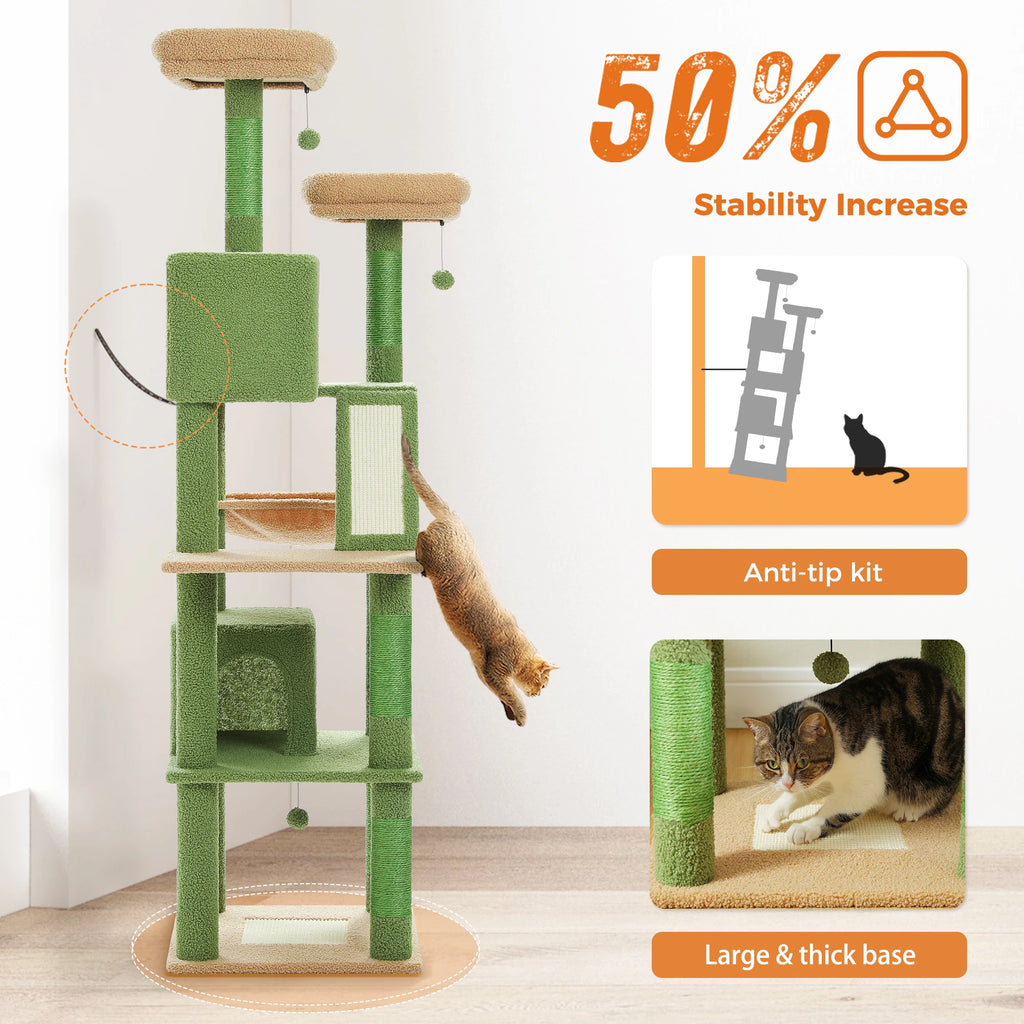 Arbre à chat à plusieurs niveaux avec poteaux à griffer, niche, hamac, griffoir