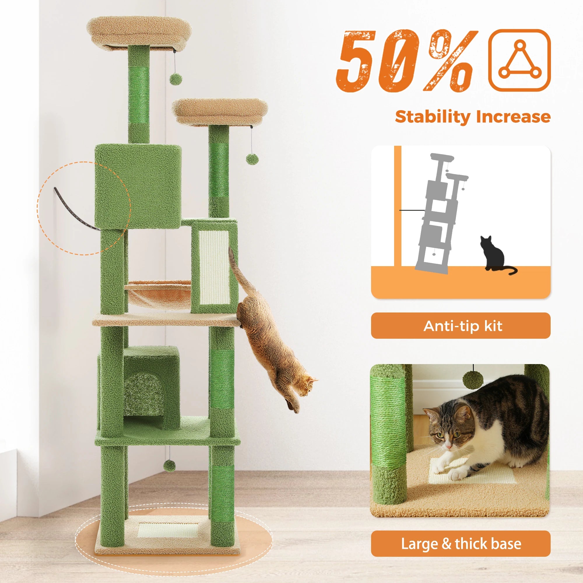 Arbre à chat à plusieurs niveaux avec poteaux à griffer, niche, hamac, griffoir