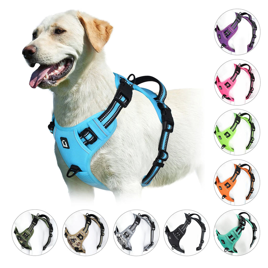 Harnais anti-traction pour chien, gilet rembourré doux et ajustable avec poignée de contrôle facile