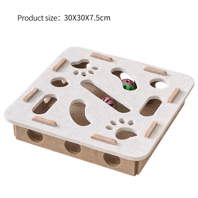 Boîte à jouets interactive pour chat avec labyrinthe, tunnel et balle à clochette