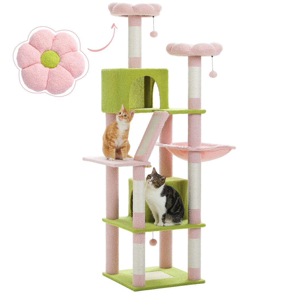 Arbre à chat à plusieurs niveaux avec poteaux à griffer, niche, hamac, griffoir