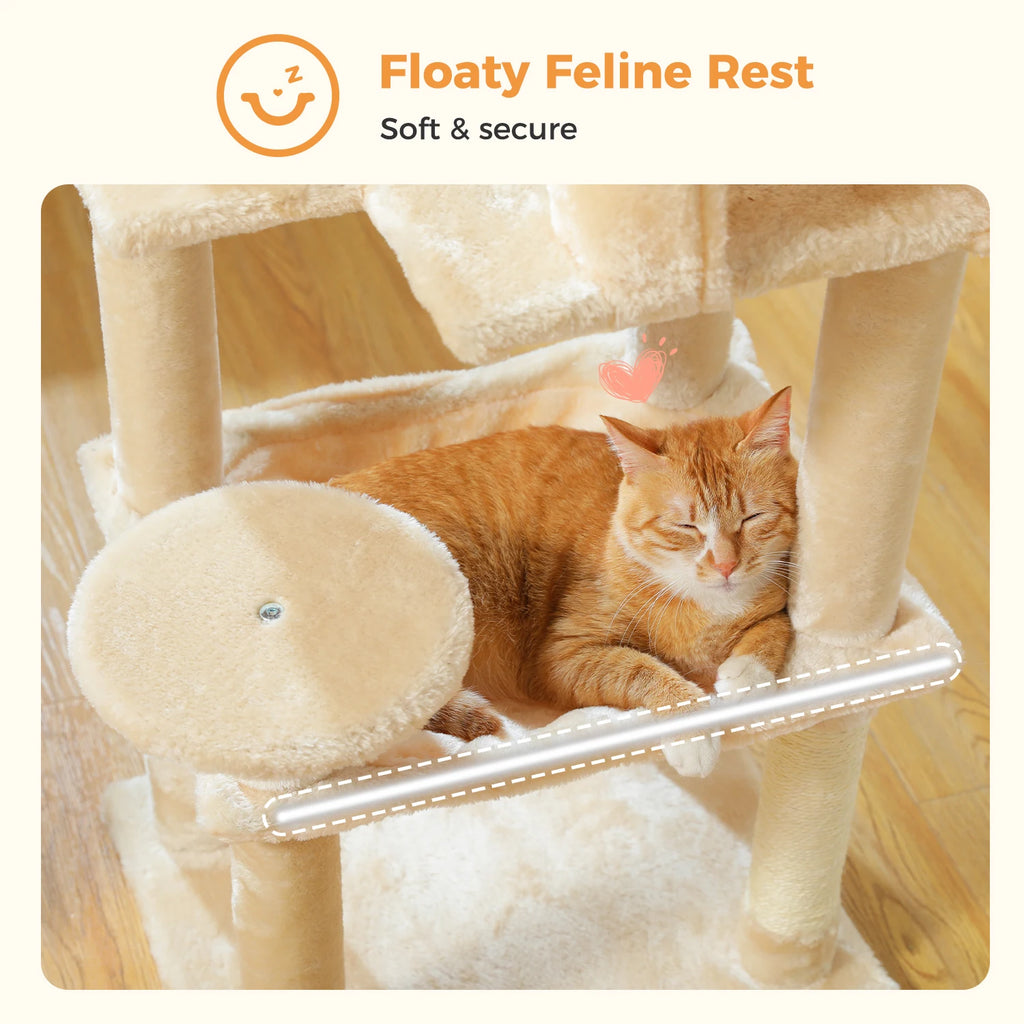 Arbre à chat à plusieurs niveaux avec poteaux à griffer, niche, hamac, griffoir