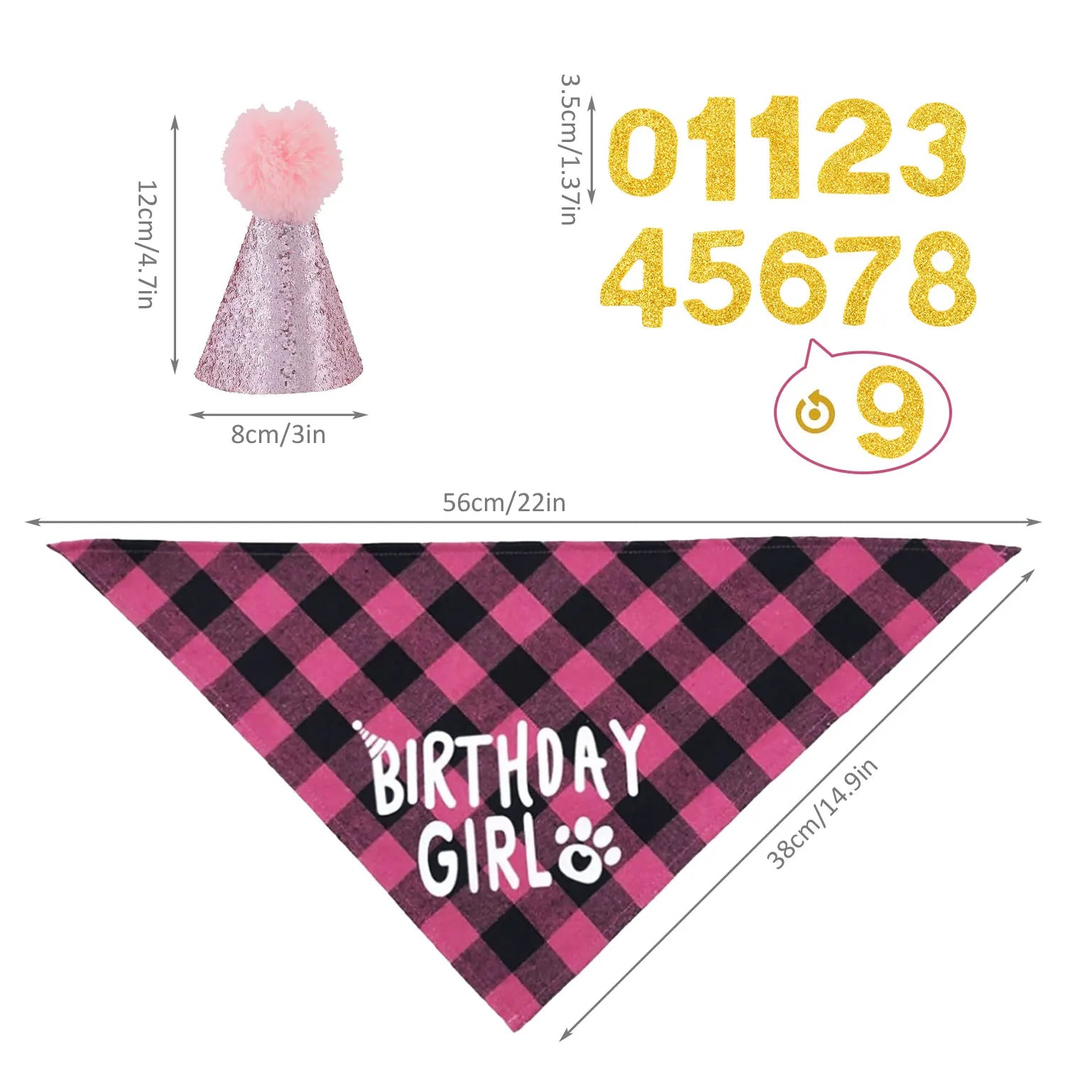 Ensemble de 4 articles pour fête d'anniversaire de chien : bandana « Birthday Boy », chapeau d'anniversaire avec chiffres pour chiens