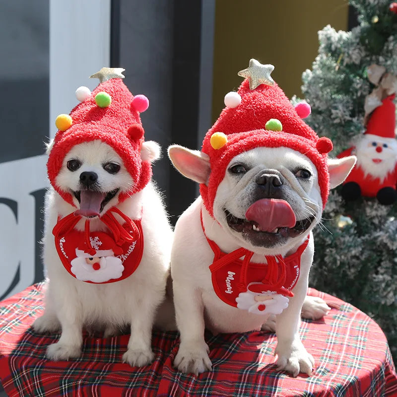Chapeau de Noël amusant pour chien, bavoir de Père Noël pour animaux de compagnie
