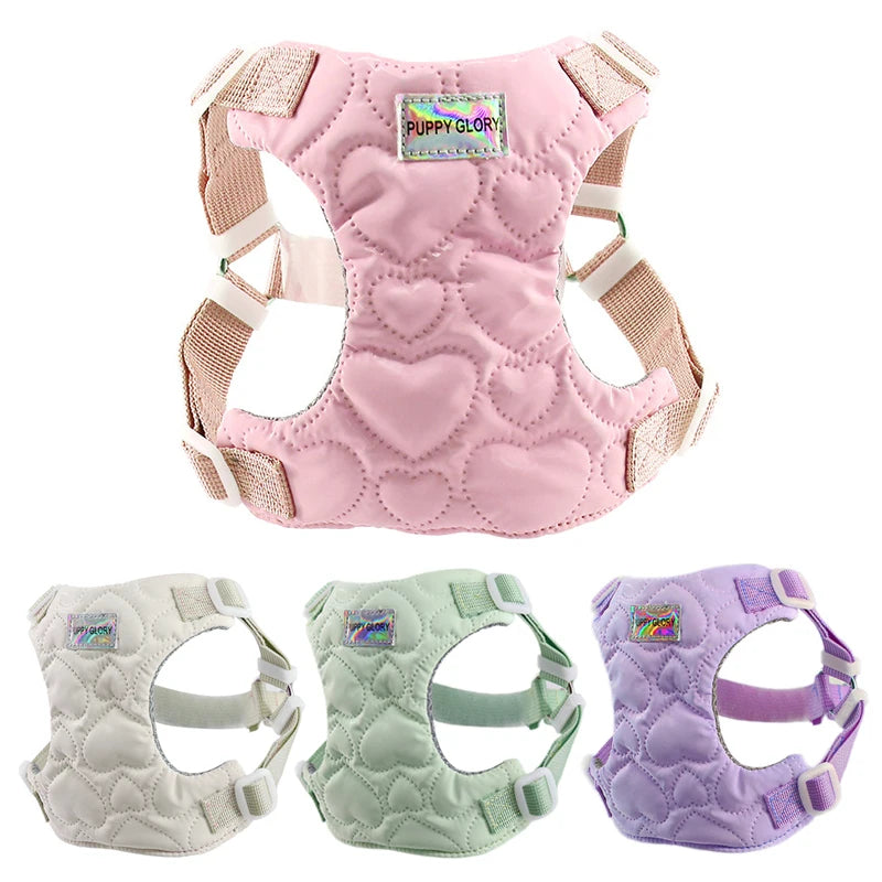 Harnais pour chien de petite et moyenne taille, motif cœur mignon, réglable, doublé en nylon